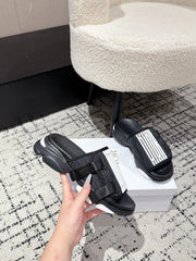 DIOR ADJUSTABLE STRAP SANDALS 25S 50 MM IN BLACK FABRIC MIX CALFSKIN STYLE 1