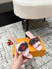 LV CHERRY HIGH HEELS 25S IN PINK CALFSKIN WITH BOW STYLE 17