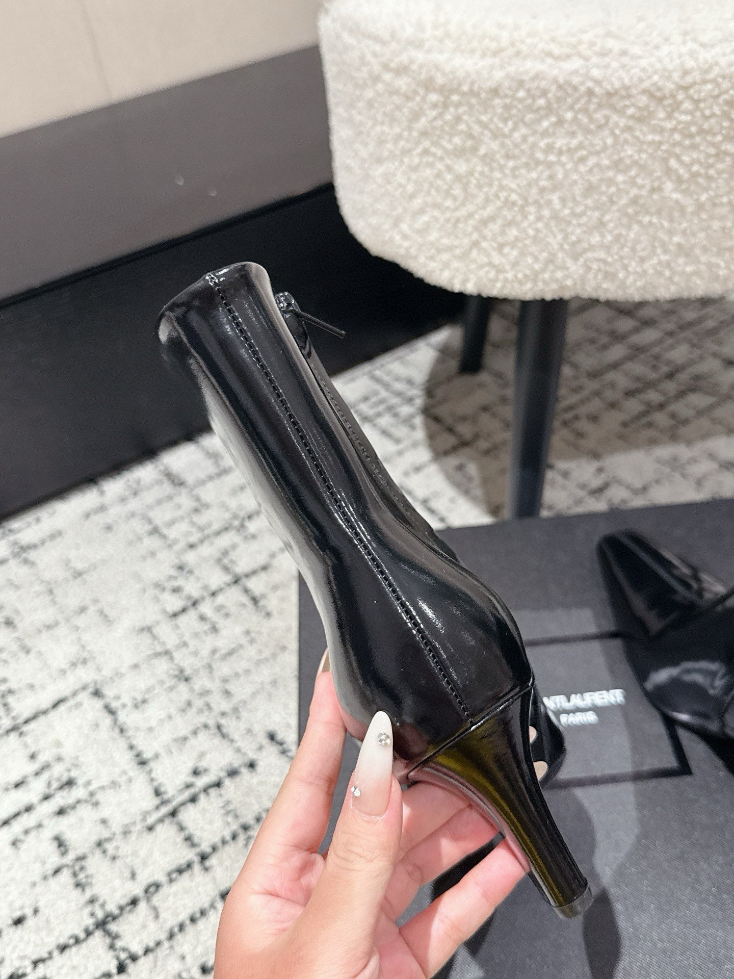 YSL 25S HEELED ANKLE BOOTS 70 MM IN BLACK LAMBSKIN