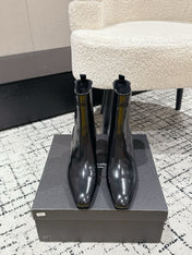 YSL 25S HEELED ANKLE BOOTS 70 MM IN BLACK SHINY LAMBSKIN
