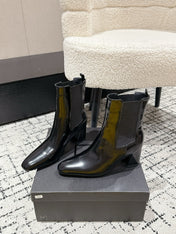 YSL 25S HEELED ANKLE BOOTS 70 MM IN BLACK SHINY LAMBSKIN