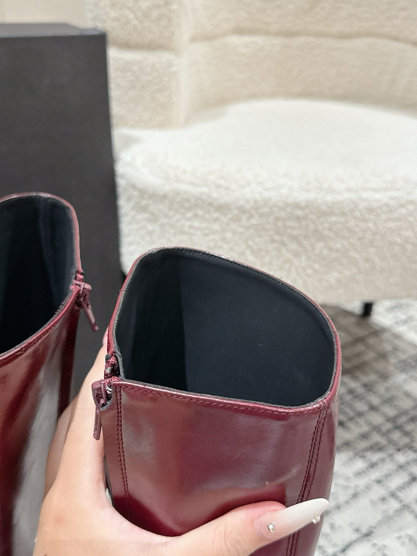 YSL 25S PLATFORM KNEE-HIGH BOOTS 70 MM IN WINE RED LAMBSKIN