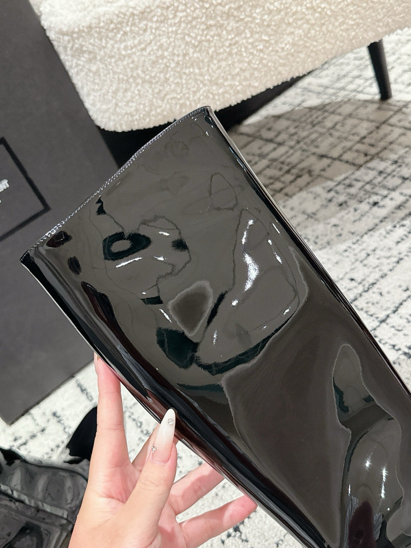 YSL 25S PLATFORM KNEE-HIGH BOOTS 70 MM IN BLACK GLOSSY LAMBSKIN