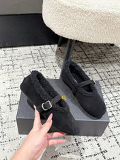 ALAIA 26S  BALLET FLATS IN BLACK SUEDE AND WOOL
