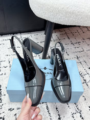 PRADA 26S SLINGBACK PUMPS 70MM IN STEEL GRAY PATENT CALFSKIN