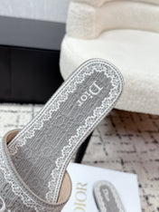 DIOR 26S SLIDES IN GREY EMBOSSED OBLIQUE LACE EMBROIDERY