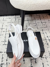 CHANEL 26S SLINGBACK LOAFERS IN WHITE PATENT CALFSKIN WITH CC LOGO
