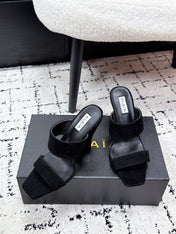 ALAIA 26S DOUBLE STRAP WEDGE SANDALS 110 MM IN BLACK SUEDE