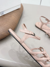 LOEWE 26S SQUARE TOE SANDALS IN PINK CALFSKIN LOGO