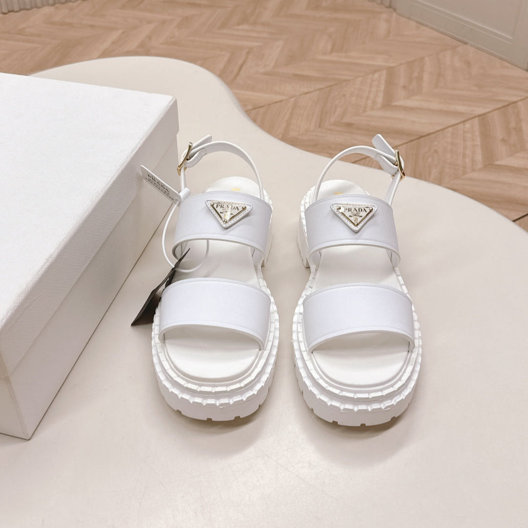 PRADA 25S SANDALS IN WHITE CALFSKIN LOGO