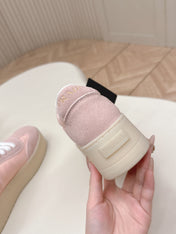 PRADA 26S PLATFORM SNEAKERS 50MM IN BLUSH PINK NYLON AND SUEDE