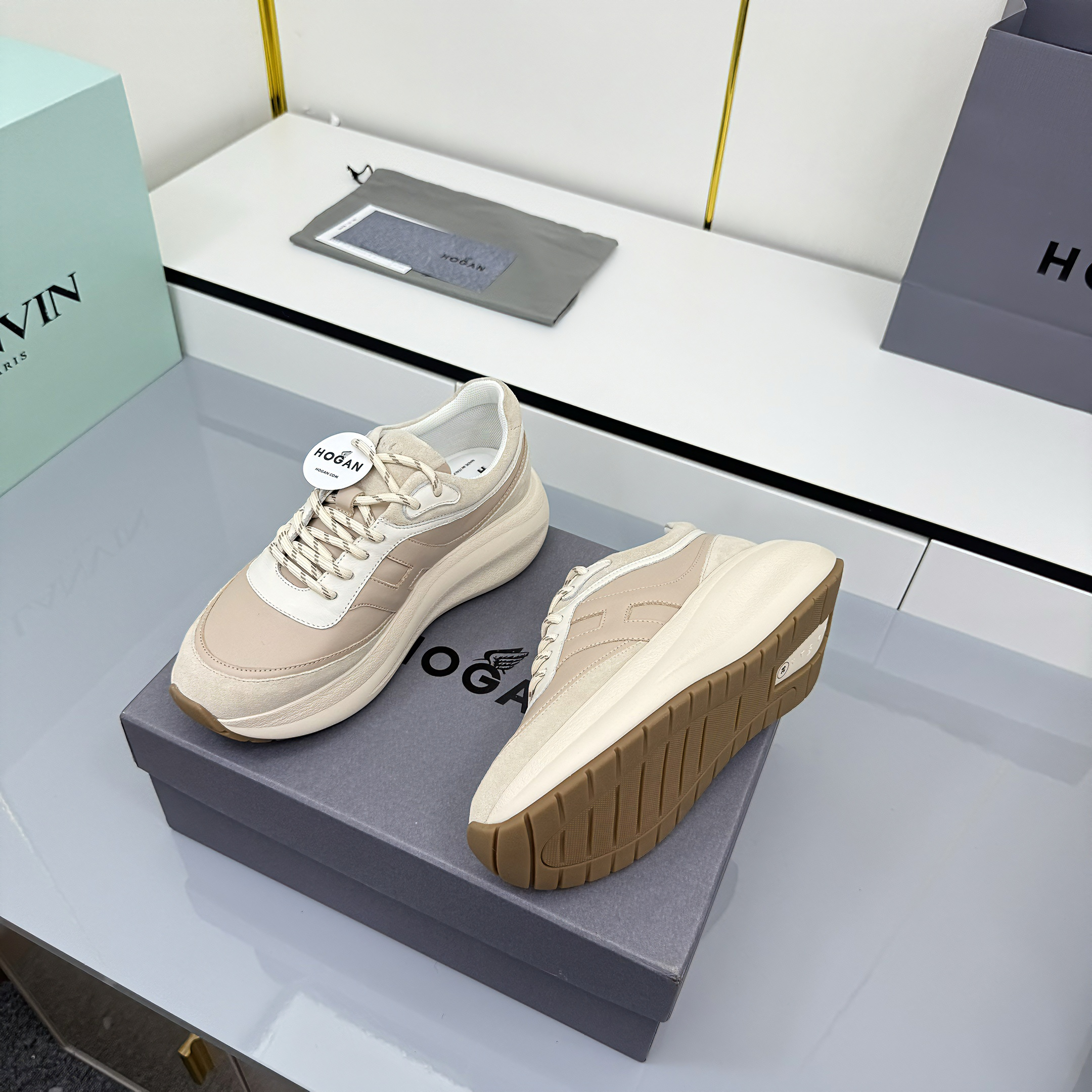 TOM FORD 26S HOGAN SNEAKERS IN BEIGE CALFSKIN AND SUEDE