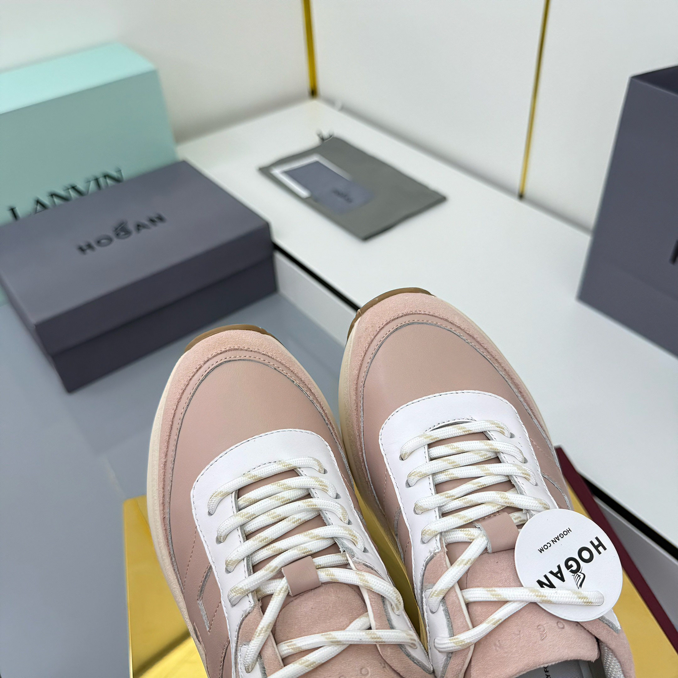 TOM FORD 26S HOGAN SNEAKERS IN PASTEL PINK CALFSKIN AND SUEDE