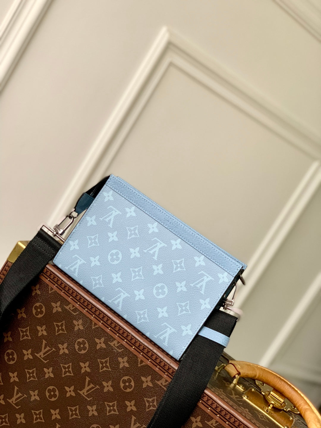 GASTON WEARABLE WALLET 22 IN BLUE MONOGRAM COATED CANVAS