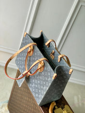 ONTHEGO ORGANIZER 35 IN GREY MONOGRAM DENIM LIGHT BROWN CALFSKIN