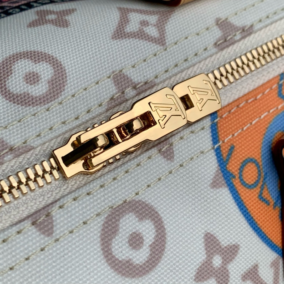 SPEEDY SOFT 30 IN WHITE MONOGRAM DUNE CANVAS AND CALFSKIN