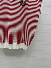 PRAD 25S STRIPED V-NECK KNITTED VEST 264127