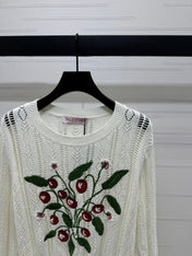 VALENTINO CREW NECK LONG-SLEEVE EMBROIDERED KNIT TOP 274957