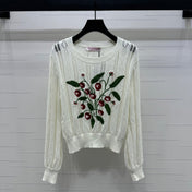 VALENTINO CREW NECK LONG-SLEEVE EMBROIDERED KNIT TOP 274957