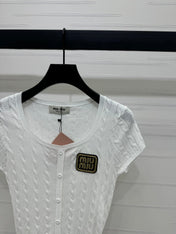MIUMIU U-NECK KNITTED SHORT-SLEEVE TOP WHITE 274946