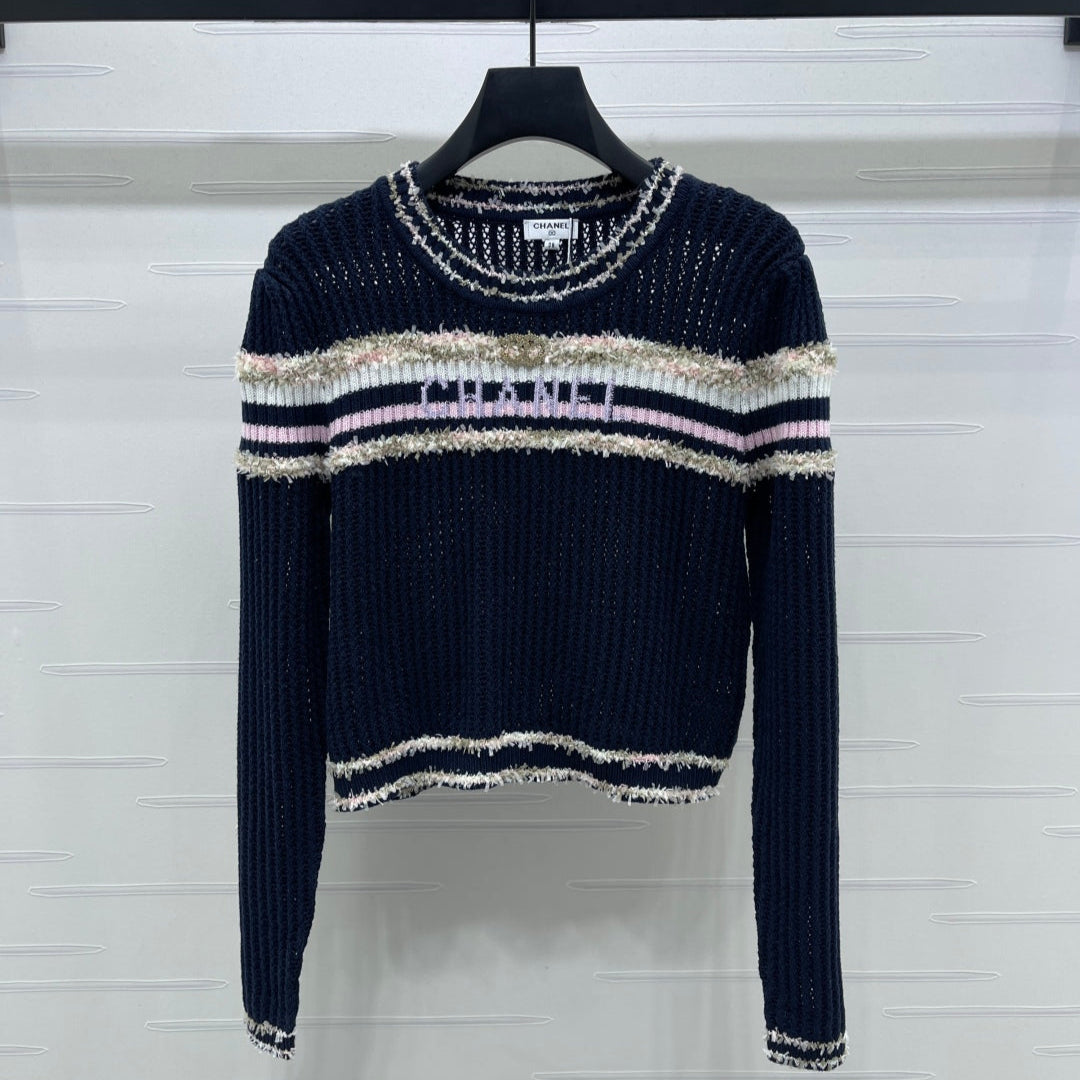CHANEL 25S LONG SLEEVE OPEN-KNIT SWEATER STYLE 162