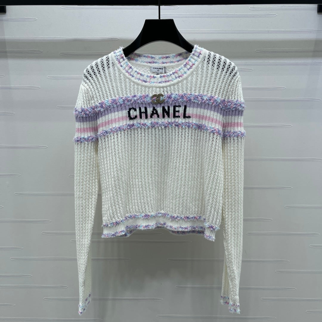 CHANEL 25S LONG SLEEVE OPEN-KNIT SWEATER STYLE 161