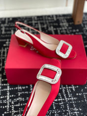 ROGER VIVIER 25S VIVIER SLINGBACK 45MM IN BRIGHT RED SILK EMBELLISHED CRYSTALS