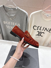 YSL 25S LOAFERS IN RED MAHOGANY SUEDE WITH GOLD HARDWARE