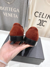 YSL 25S LOAFERS IN RED MAHOGANY SUEDE WITH GOLD HARDWARE