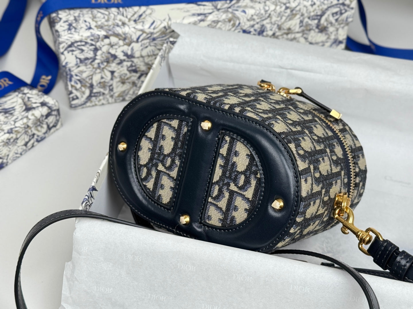 DIOR 25S CD SIGNATURE VANITY 16 IN BLUE DIOR OBLIQUE JACQUARD CANVAS