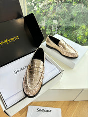YSL 25S LOAFERS IN GOLD LAMBSKIN