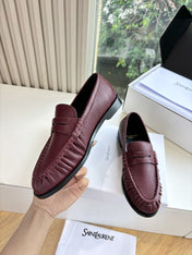 YSL 25S LOAFERS IN DARK RED LAMBSKIN