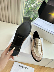 YSL 25S LOAFERS IN GOLD LAMBSKIN