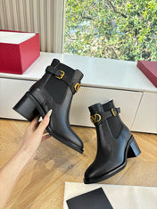 VALENTINO 25S SIGNATURE LOGO BOOTS 60 MM IN BLACK CALFSKIN WITH GOLD HARDWARE