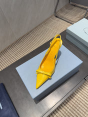 PRADA 26S POINTED TOE SLINGBACK HIGH HEELS 85MM IN BRIGHT YELLOW CALFSKIN WITH BOW