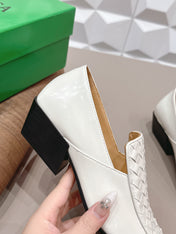 BOTTEGA VENETA 26S VENTURA LOAFERS 40 MM IN WHITE INTRECCIATO CALFSKIN