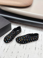 ALAIA 26S EMBELLISHED FLATS IN BLACK SUEDE