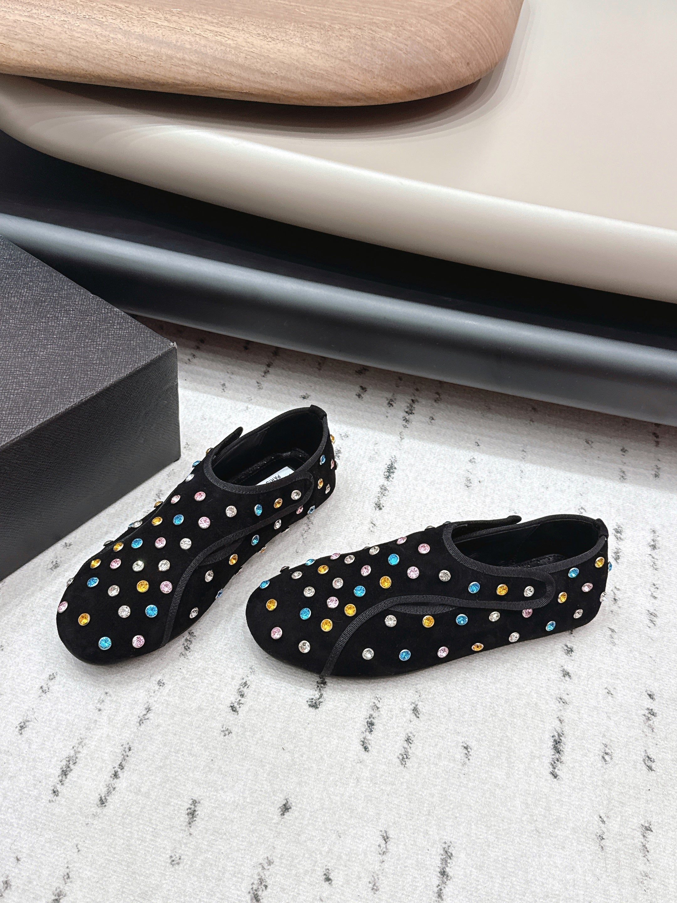 ALAIA 26S EMBELLISHED FLATS IN BLACK SUEDE