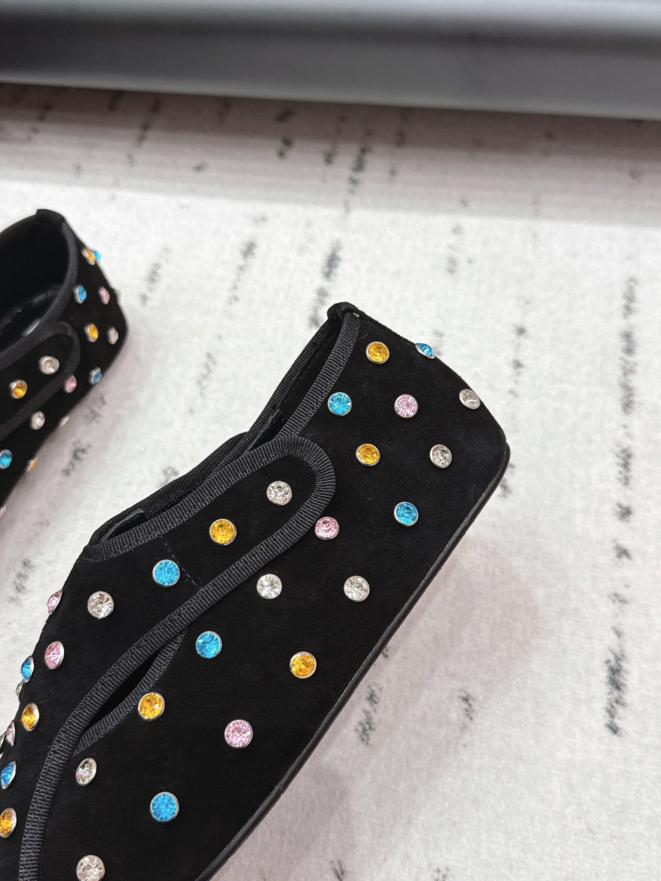 ALAIA 26S EMBELLISHED FLATS IN BLACK SUEDE