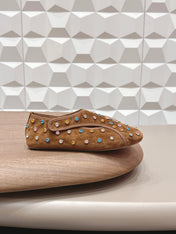 ALAIA 26S EMBELLISHED FLATS IN LIGHT BROWN SUEDE