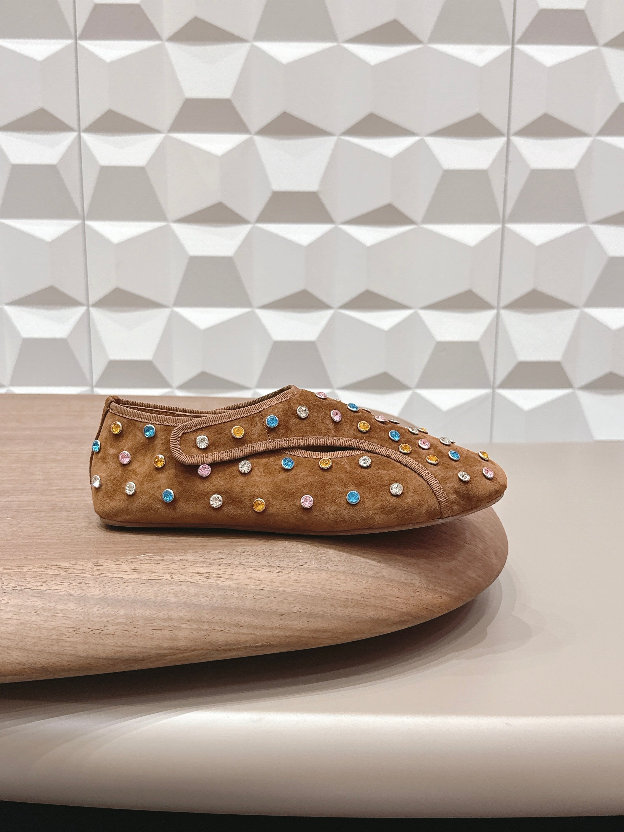 ALAIA 26S EMBELLISHED FLATS IN LIGHT BROWN SUEDE