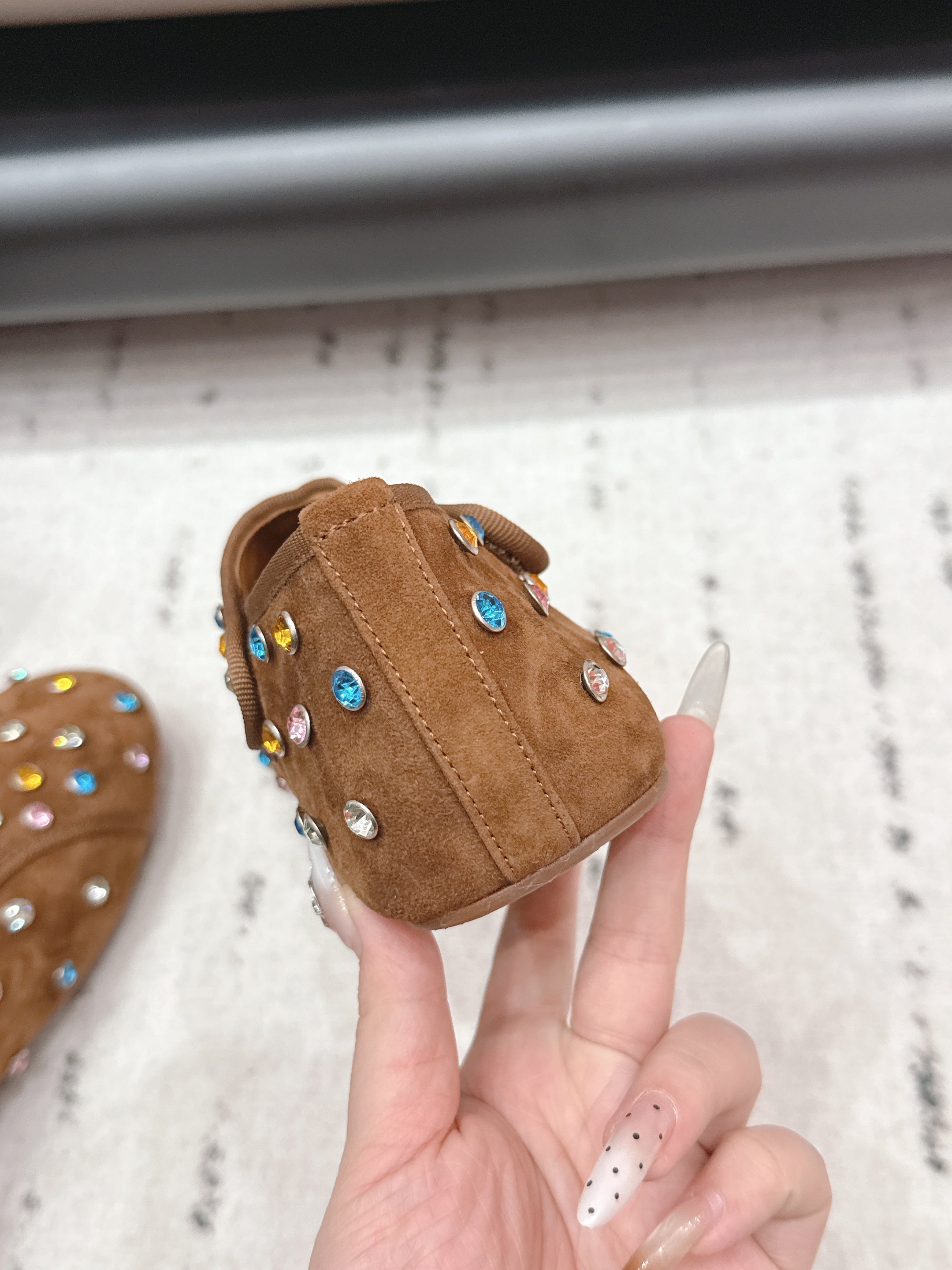 ALAIA 26S EMBELLISHED FLATS IN LIGHT BROWN SUEDE