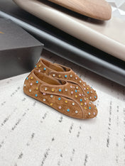 ALAIA 26S EMBELLISHED FLATS IN LIGHT BROWN SUEDE