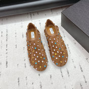 ALAIA 26S EMBELLISHED FLATS IN LIGHT BROWN SUEDE