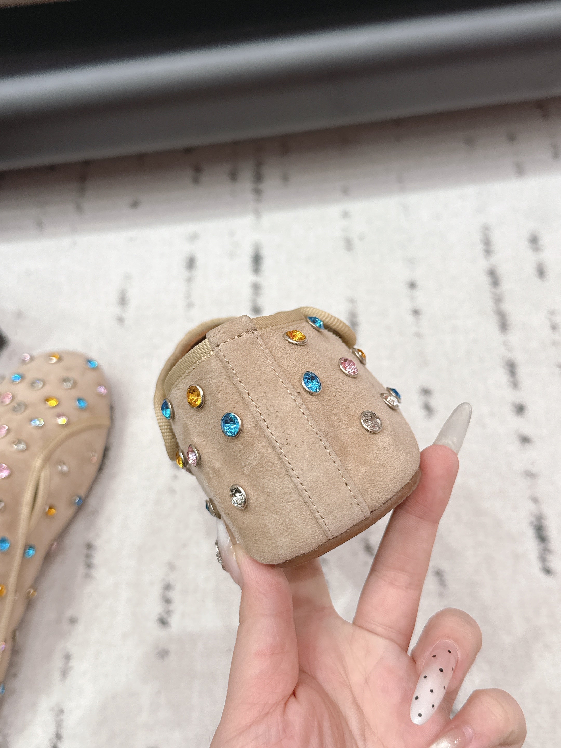 ALAIA 26S EMBELLISHED FLATS IN BEIGE SUEDE