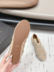 ALAIA 26S EMBELLISHED FLATS IN BEIGE SUEDE