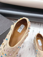 ALAIA 26S EMBELLISHED FLATS IN BEIGE SUEDE