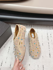 ALAIA 26S EMBELLISHED FLATS IN BEIGE SUEDE