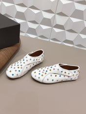 ALAIA 26S EMBELLISHED FLATS IN WHITE LAMBSKIN