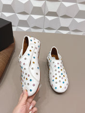 ALAIA 26S EMBELLISHED FLATS IN WHITE LAMBSKIN